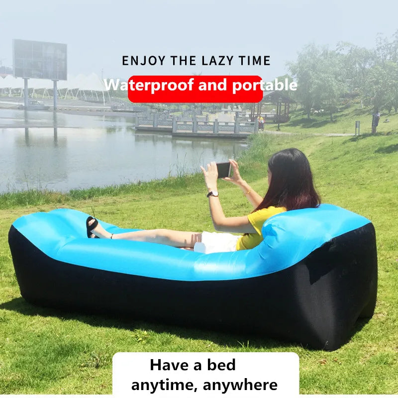 Waterproof Lazy Air Inflatable Sofa Portable Outdoor Beach Air Sofa Bed Sleeping Bag Bed Oxford Cloth