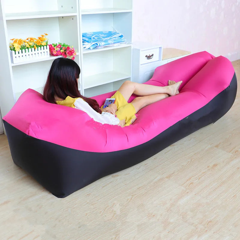 Waterproof Lazy Air Inflatable Sofa Portable Outdoor Beach Air Sofa Bed Sleeping Bag Bed Oxford Cloth