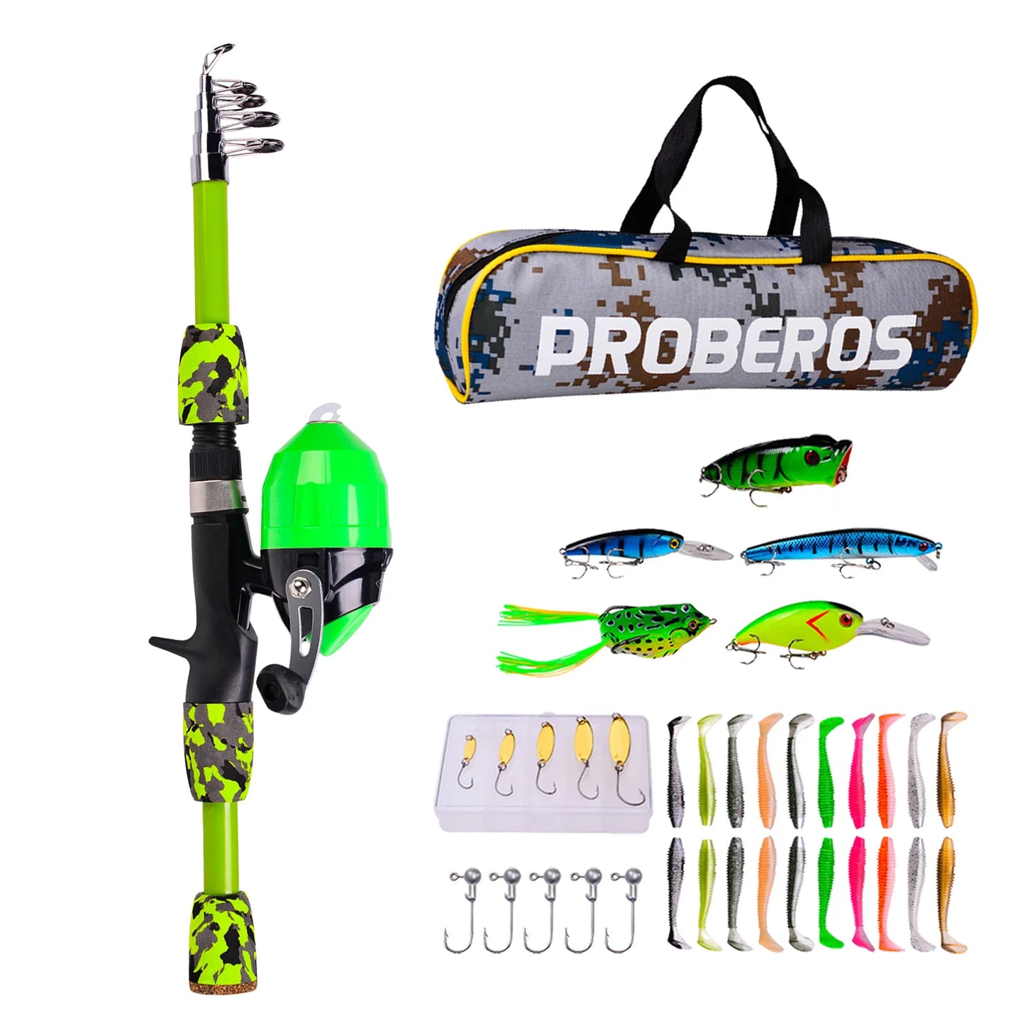 Kids Fishing Pole Set Full Kits W/ Telescopic Fishing Rod And Casting Reel Baits Hooks Saltwater Travel Pole Set For Boys Girls