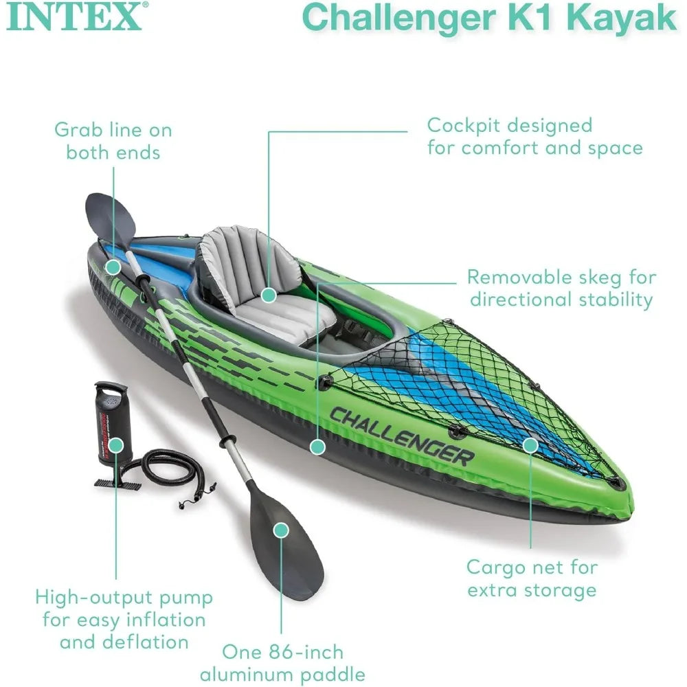 Challenger Inflatable Kayak Series: includes Deluxe 86in Kayak Paddles and High-Output Pump – SuperStrong PVC