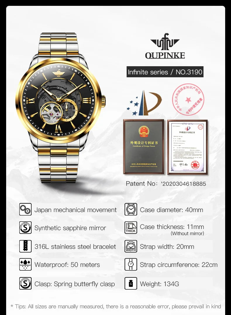 Automatic Watch for Men Luxury Brand Imported Japan Movement Sapphire Mirror Skeleton Waterproof Mechanical Wristwatches