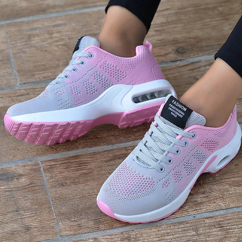 Women Air Cushion Sneakers Female Mesh Sport Running Trainning Shoes Pink Black Walking Shoes Outdoor Non Slip Tennis Shoes