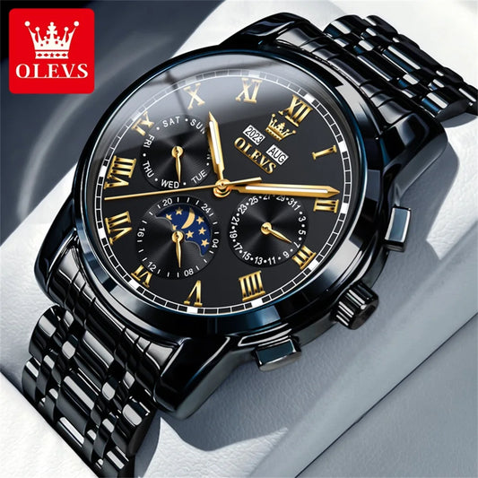 Automatic Mechanical Watch for Men Luxury Brand Multifunctional Chronograph Date Calendar Waterproof Moon Phase Watch