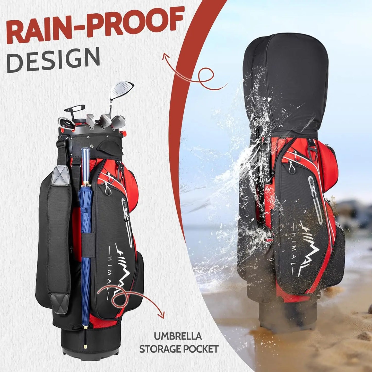 Full Length Divider Top, Golf Bag for Men with Handles and Rain Cover