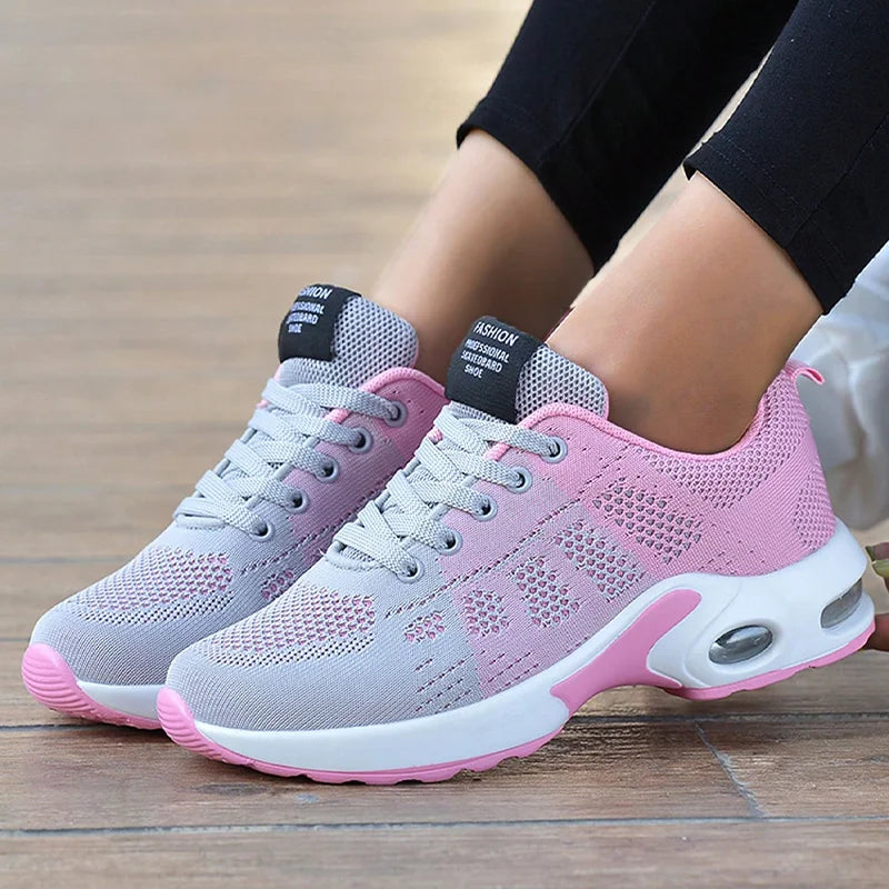 Women Air Cushion Sneakers Female Mesh Sport Running Trainning Shoes Pink Black Walking Shoes Outdoor Non Slip Tennis Shoes