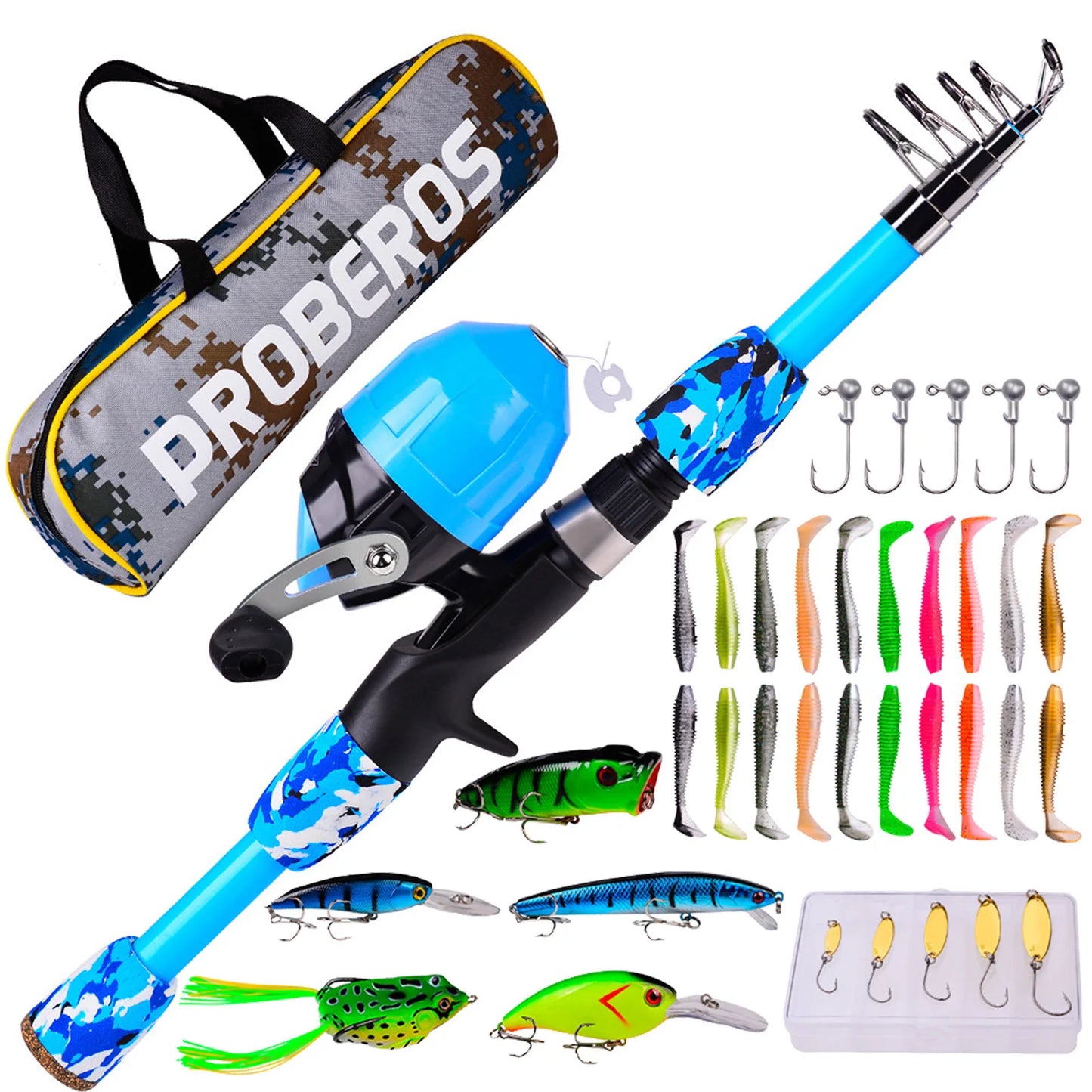 Kids Fishing Pole Set Full Kits W/ Telescopic Fishing Rod And Casting Reel Baits Hooks Saltwater Travel Pole Set For Boys Girls