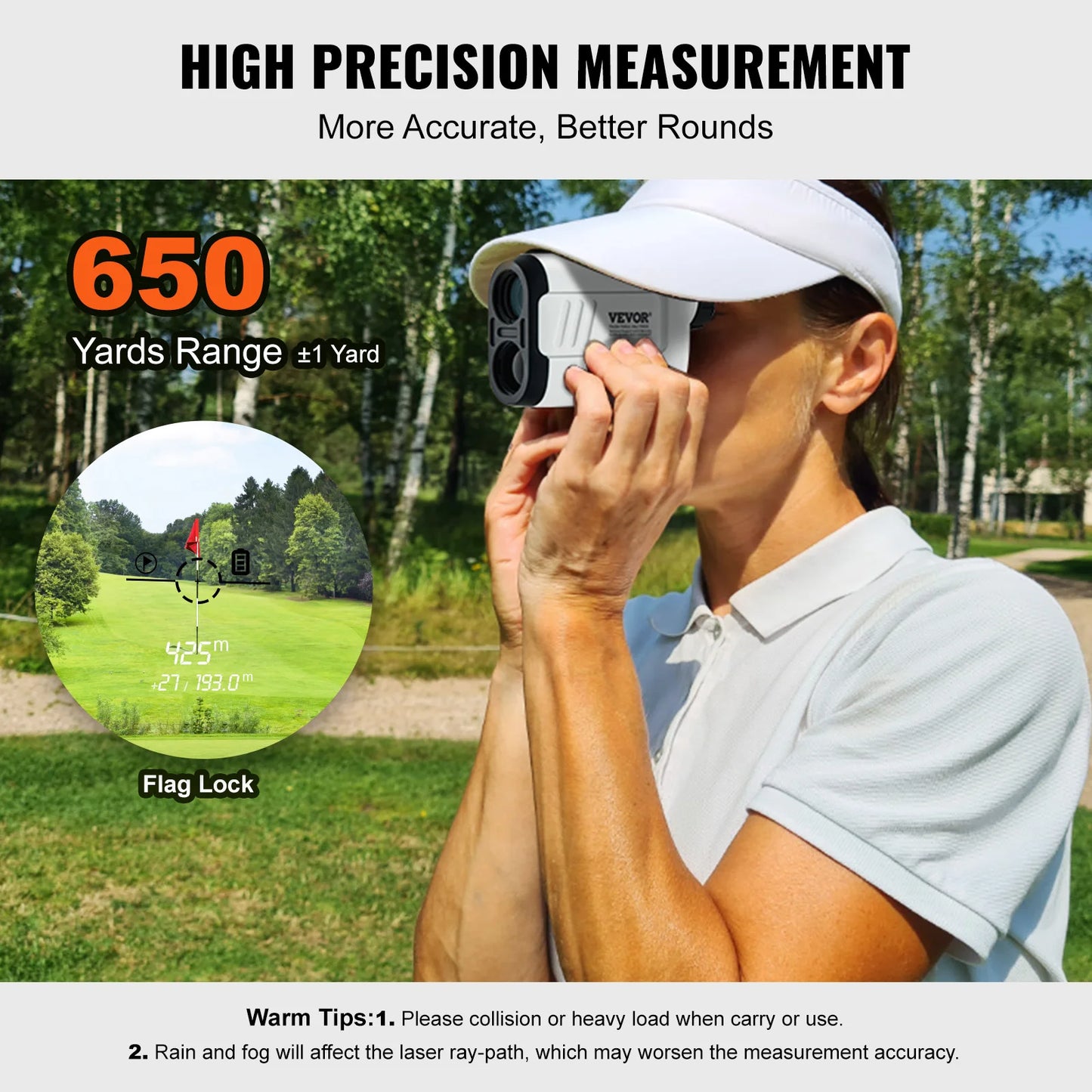 Golf Rangefinder 650 Yards Laser Hunting Range Finder 6X Magnification High-Precision Flag Lock Slope Switch and Batteries