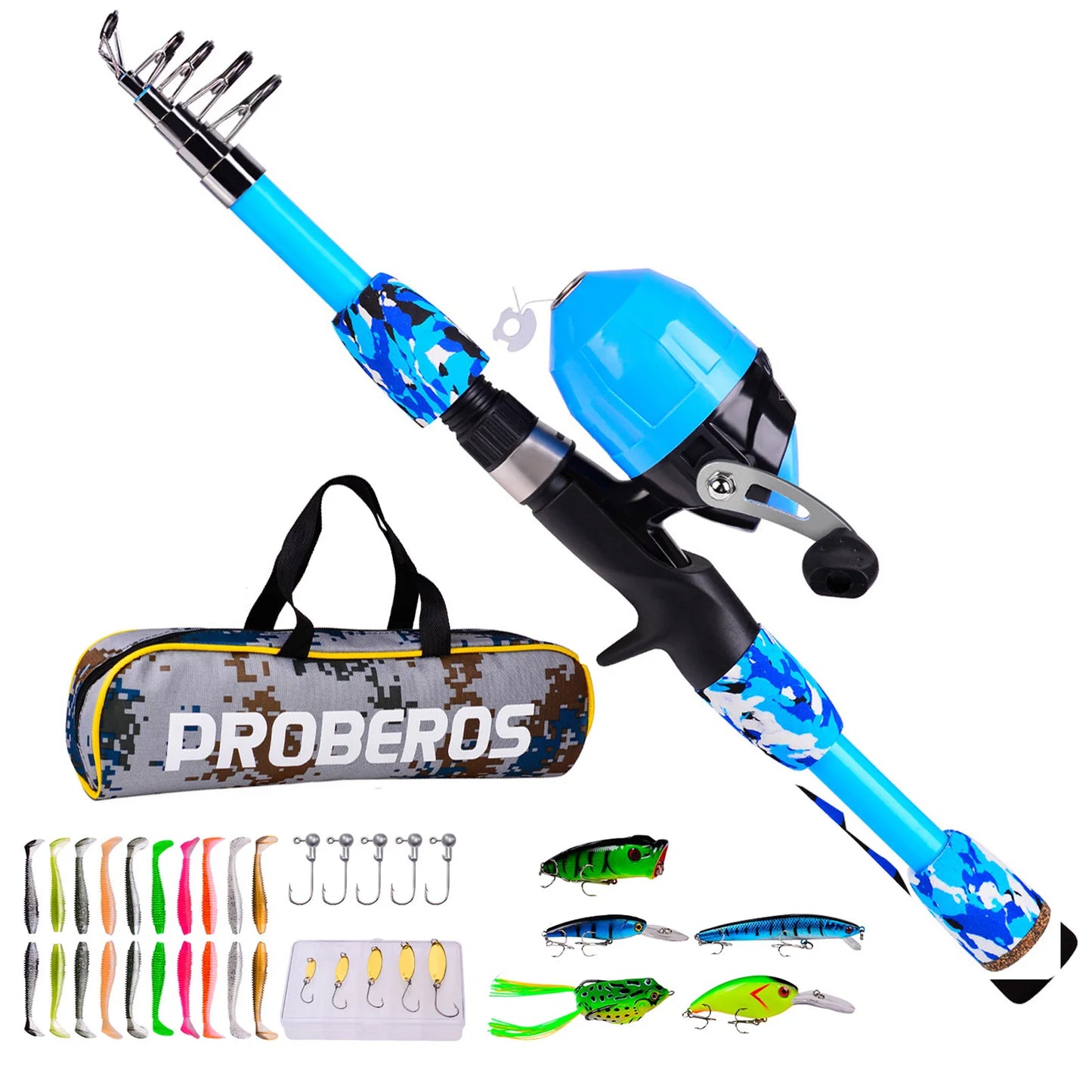 Kids Fishing Pole Set Full Kits W/ Telescopic Fishing Rod And Casting Reel Baits Hooks Saltwater Travel Pole Set For Boys Girls