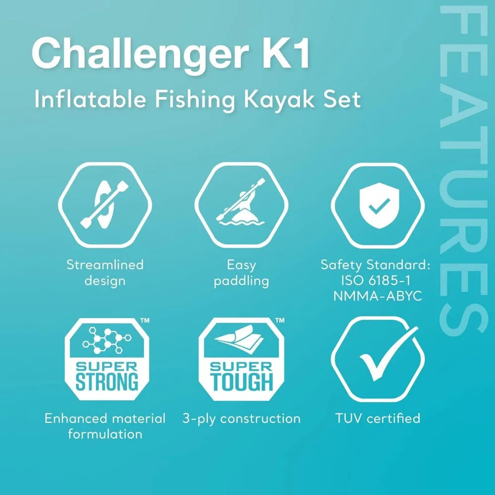 Challenger Inflatable Kayak Series: includes Deluxe 86in Kayak Paddles and High-Output Pump – SuperStrong PVC