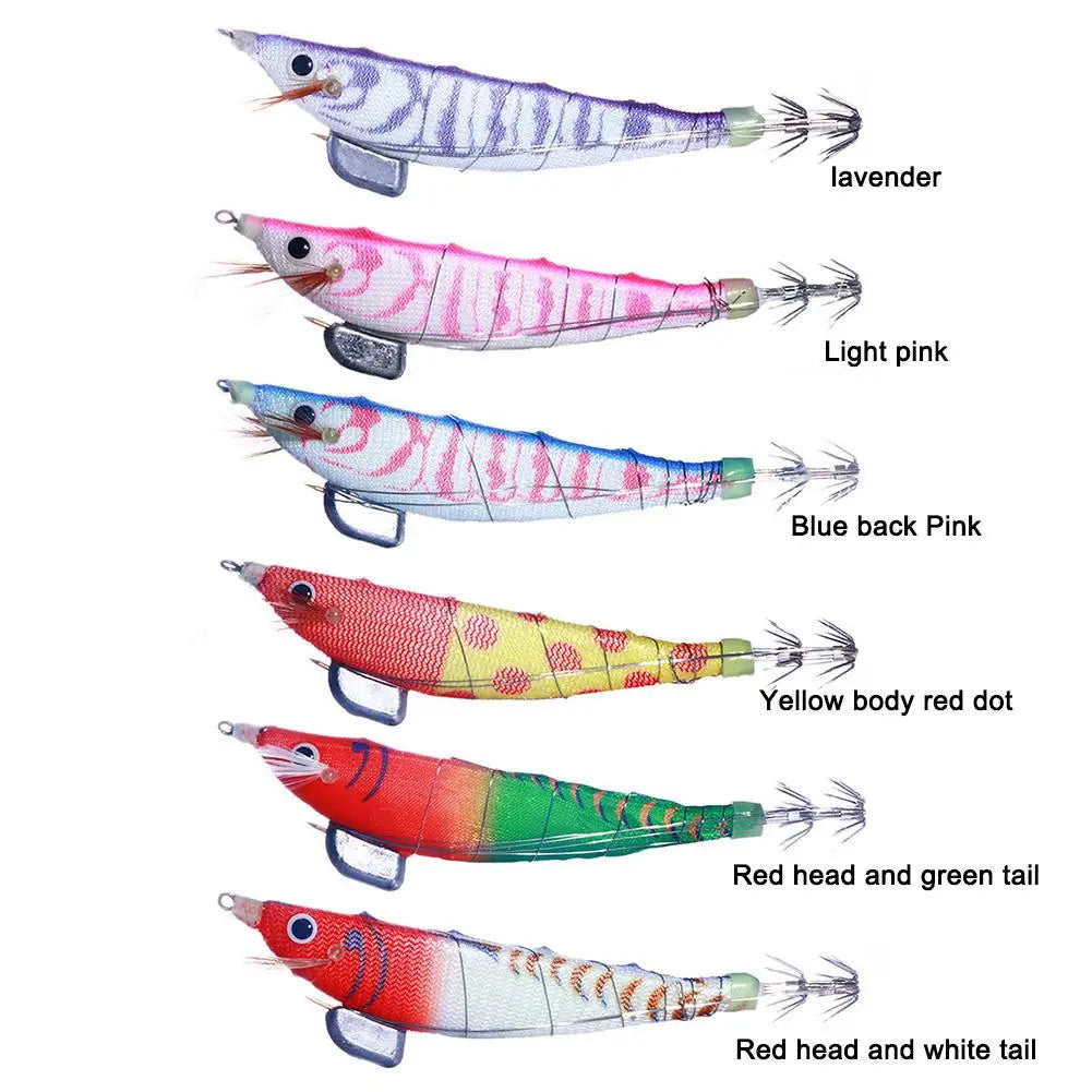 20pcs Luminous Wood Shrimp Simulation Fake Crankbait Fishing Lures Artificial Bait Luminous Bait Squid Hook Wood Shrimp Lures