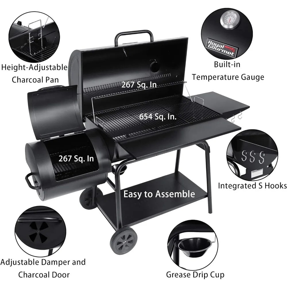 Charcoal Grill with Offset Smoker Burch BBQ,Barrel Grill and Smoker Combo, 1200 Square Inches ,BBQ.