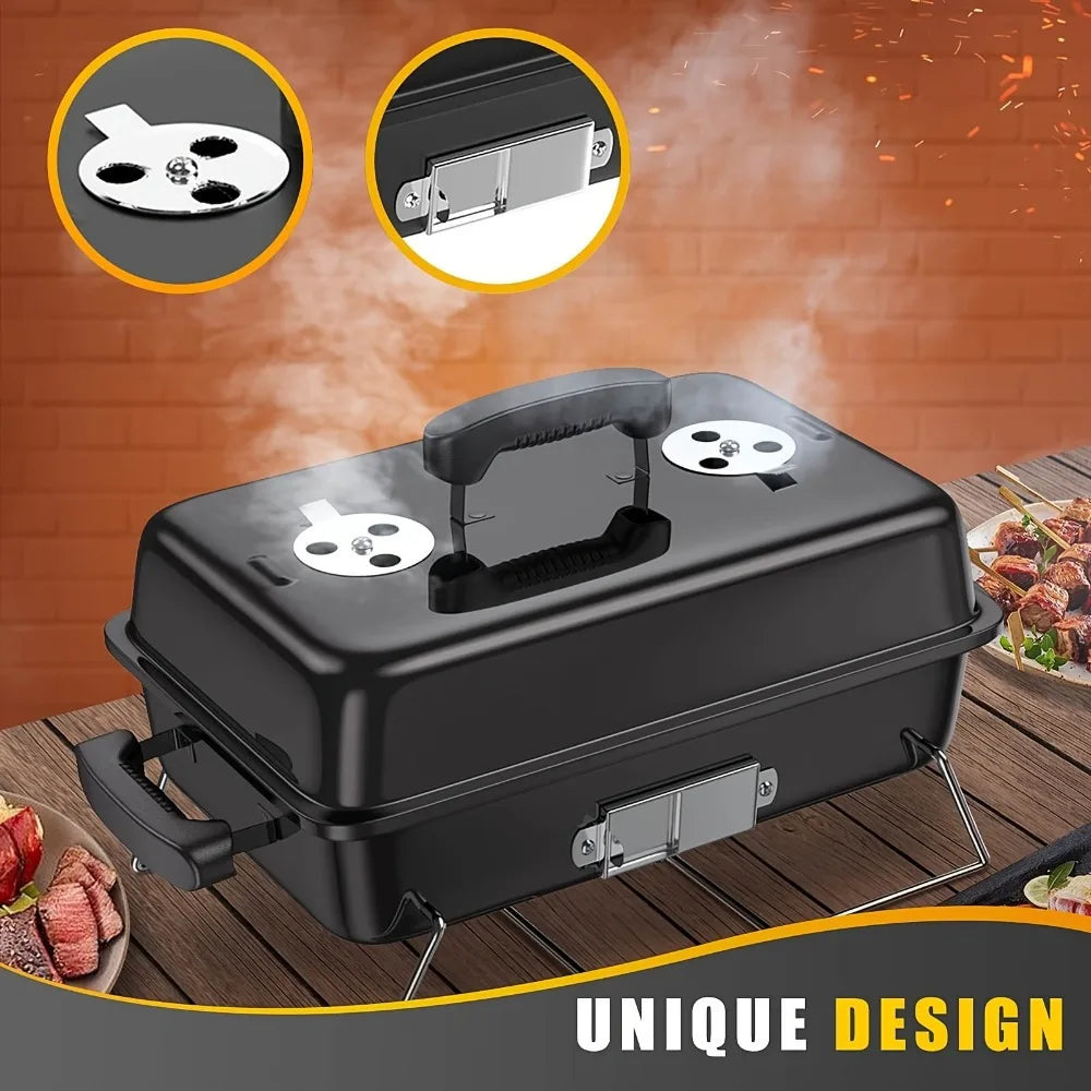 Black Portable 21 Inch Charcoal Grill with Heat Insulation Cover, Tabletop Small Outdoor Grill Folding Grill, Foldable