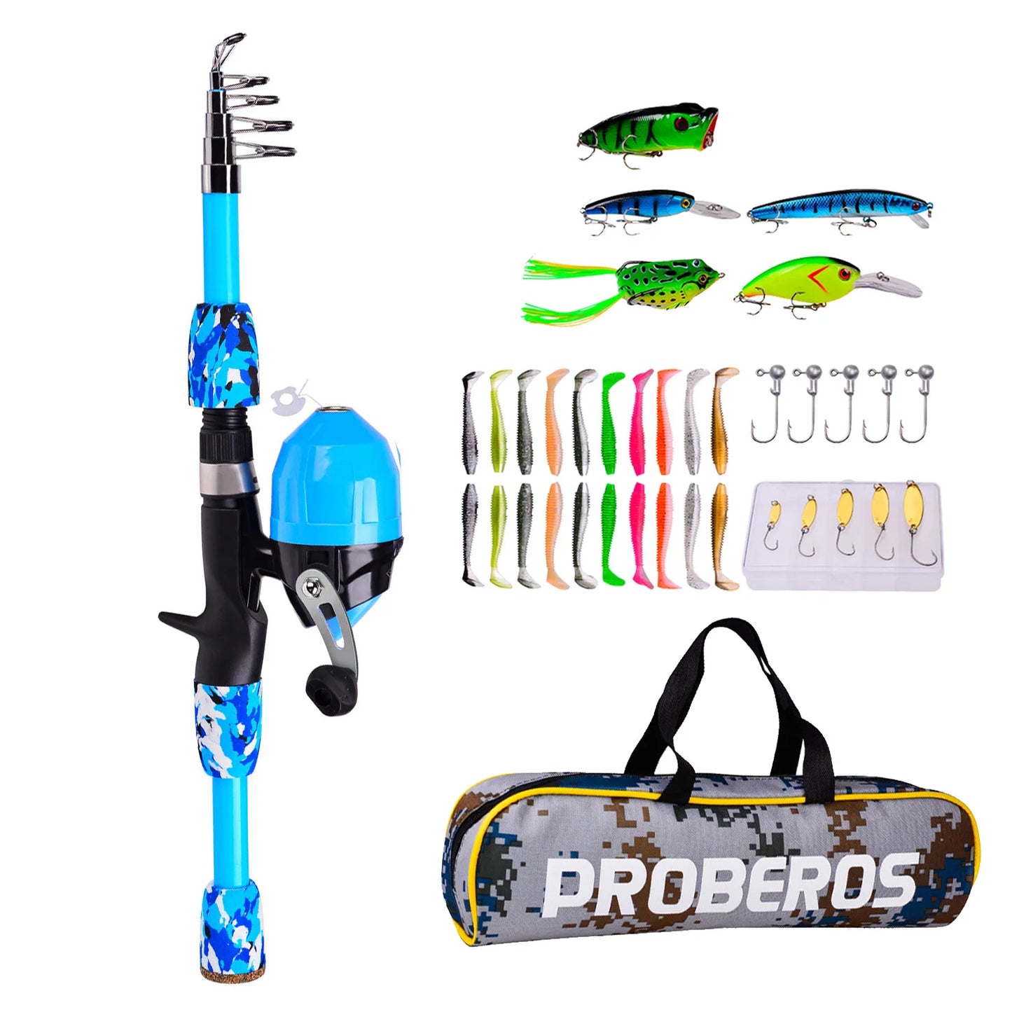 Kids Fishing Pole Set Full Kits W/ Telescopic Fishing Rod And Casting Reel Baits Hooks Saltwater Travel Pole Set For Boys Girls