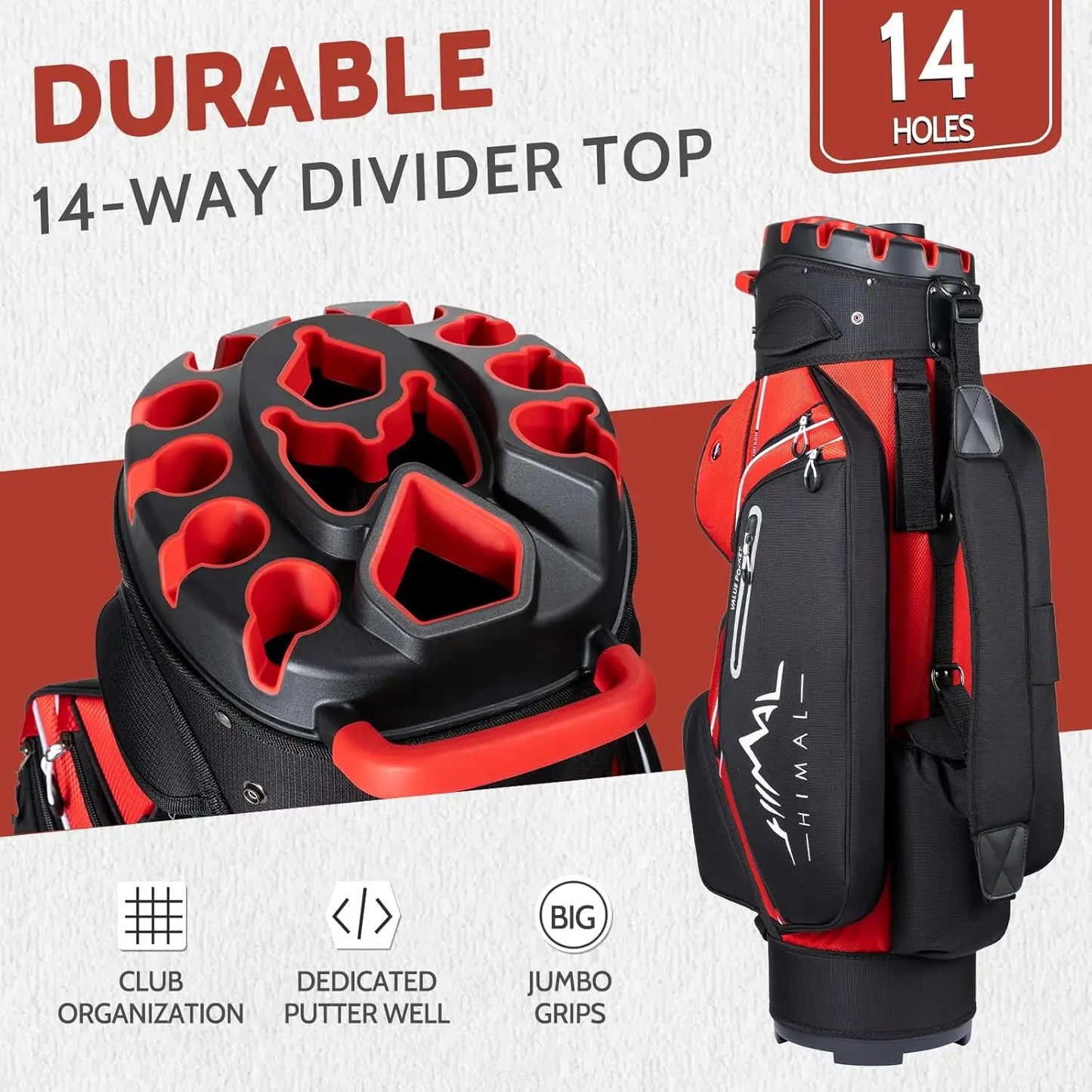 Full Length Divider Top, Golf Bag for Men with Handles and Rain Cover