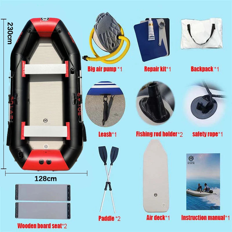 PVC Inflatable Fishing Boat for  3 Person, Rowing Kayak, 2.3m Canoe, Dinghy, Hovercraft, Air Deck Bottom