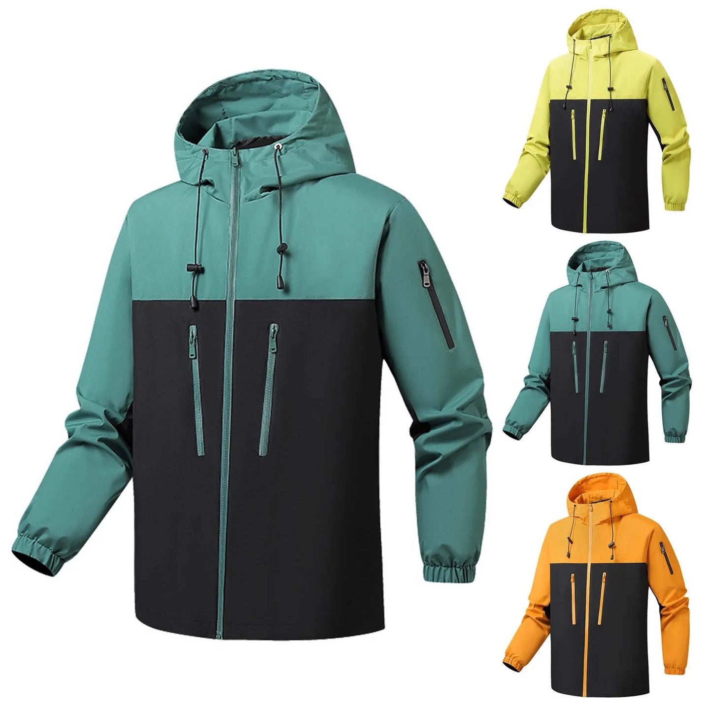 Men's Autumn And Winter Outdoor Sports Skiing Matching Color Loose Thin Hardshell Mountaineering Jacket Wind Work Jacket