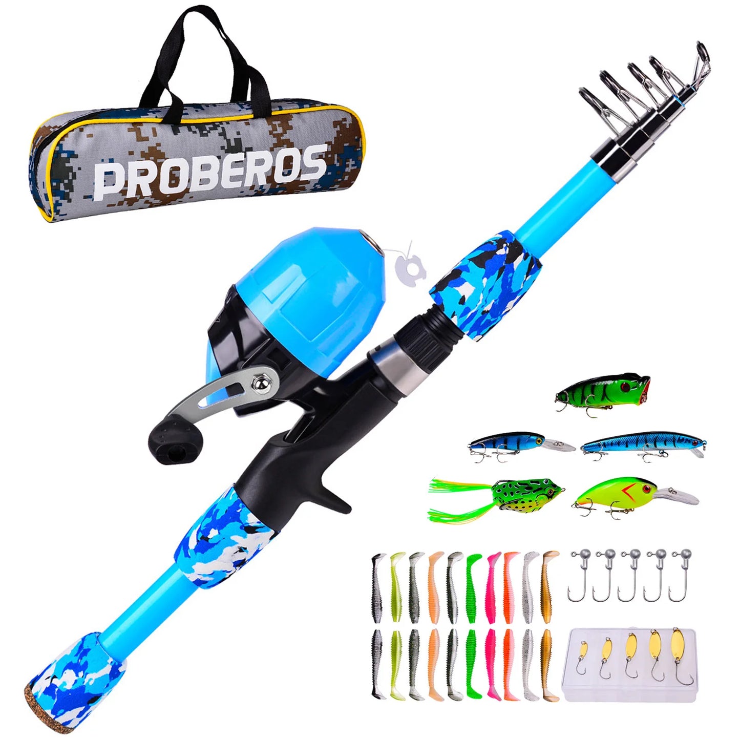 Kids Fishing Pole Set Full Kits W/ Telescopic Fishing Rod And Casting Reel Baits Hooks Saltwater Travel Pole Set For Boys Girls