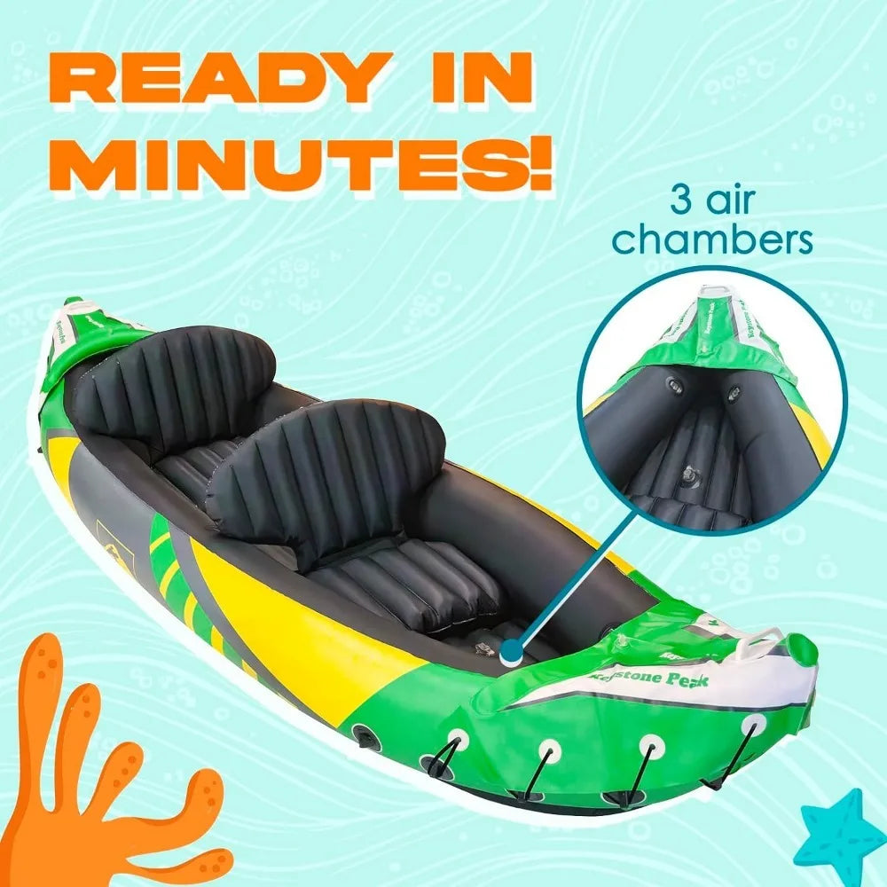 2 Person Inflatable Kayak with Exclusive Sun Canopy (Detachable) + Kayaks for Adults + 3rd Seat for Dog/Child