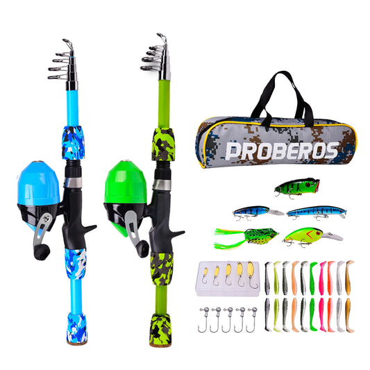 Kids Fishing Pole Set Full Kits W/ Telescopic Fishing Rod And Casting Reel Baits Hooks Saltwater Travel Pole Set For Boys Girls