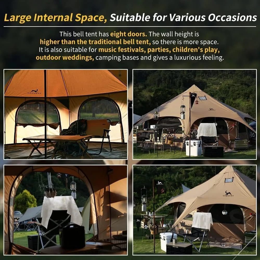 Canvas Tent Bell Tent 16.4ft*High9.2ft with Stove Jack for Family Camping Zipped Removable Floor